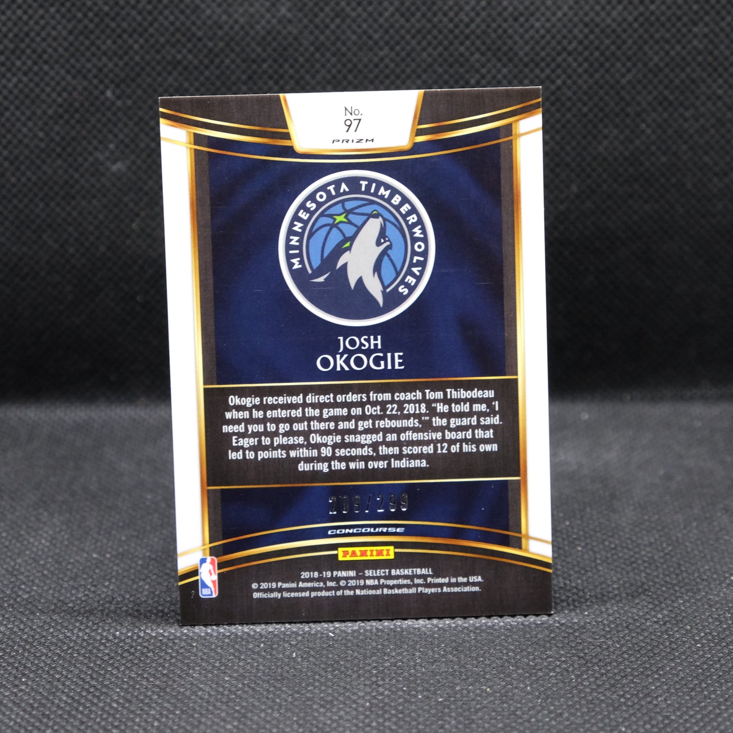 2018-19 Josh Okogie Select #97 Light Blue Prizm Rookie Card /299