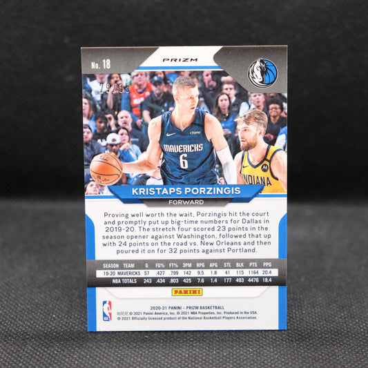 2020-21 Kristaps Porzingis Prizm #18 Blue Shimmer Prizm /35