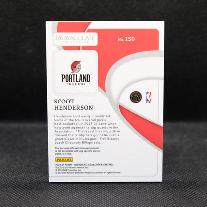2023-24 Scoot Henderson Immaculate #150 Rookie Patch 99/99