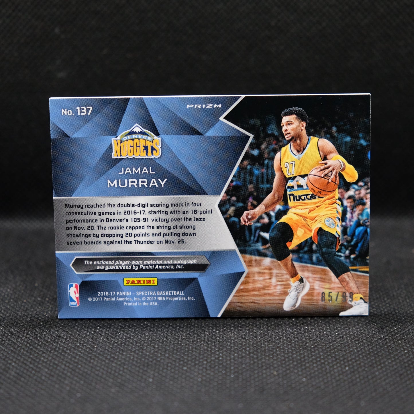 2016-17 Jamal Murray Spectra #137 Rookie Patch Auto RPA Neon Blue Prizm 85/99
